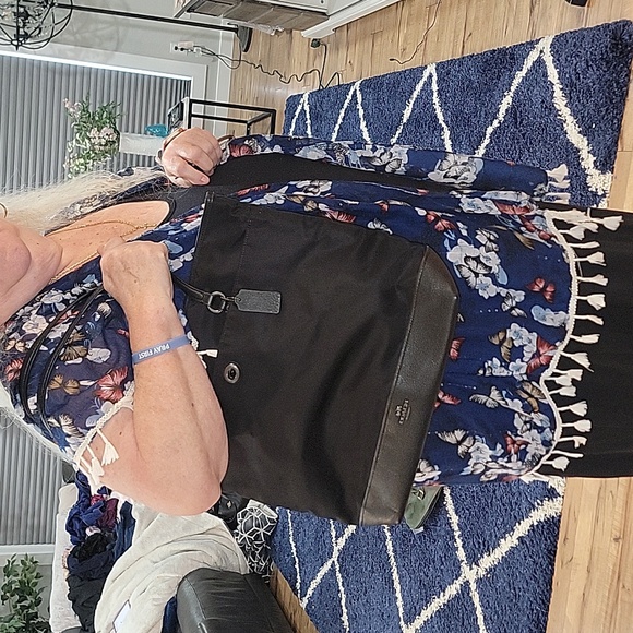 NWT Black Coach Nylon Leather Large Tote Shoulder Bag Purse F57903 - Picture 8 of 9